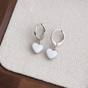 Silver & White Heart Hoop Earrings